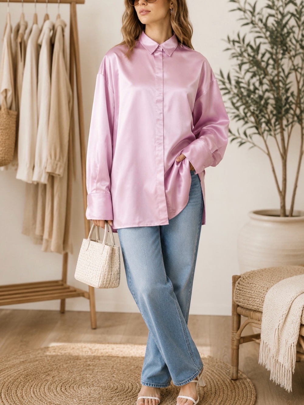 Sa Su Phi Valentina silk duchesse long oversized shirt dress made in Ita…